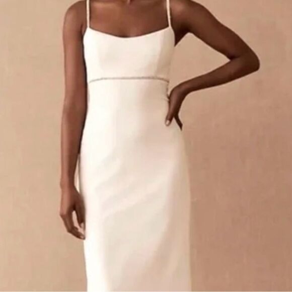 SACHIN + BOBI Dress BHLDN NWT Kinzie Satin Midi Rhinestone Embellished Size 0 - Picture 2 of 6